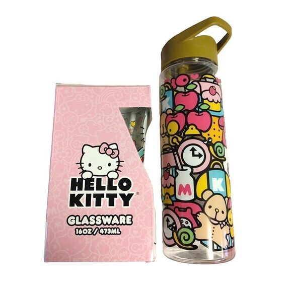 HELLO KITTY Colorful Water Bottle And Glass Tumbler Bundle NWT - Picture 6 of 16